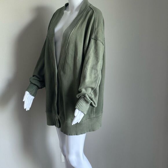 Aerie  Long Sweatshirt Cardigan Size L Olive Green - Picture 3 of 6